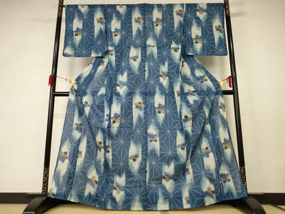 平和屋着物＊夏物 小紋 絽 吉祥花文 洗える着物 AABE2650jd