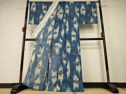 平和屋着物＊夏物 小紋 絽 吉祥花文 洗える着物 AABE2650jd