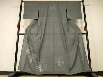 平和屋着物＊夏物 訪問着 紗 友禅 作家物 紬地 草花文 正絹 逸品 AABE2652jd