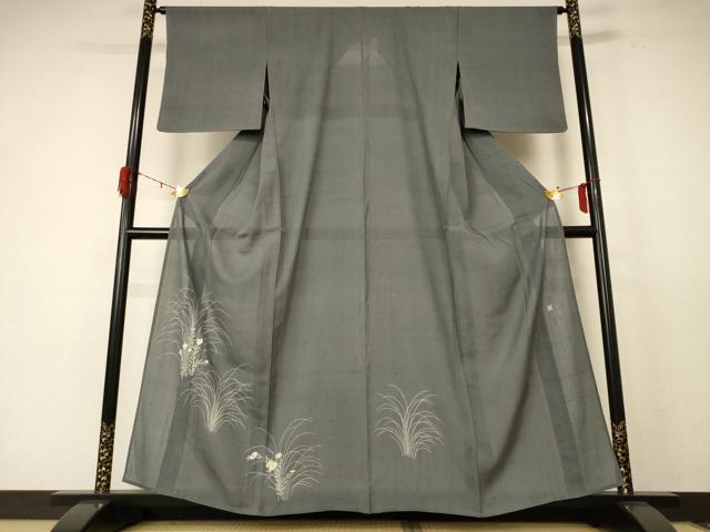 平和屋着物＊夏物 訪問着 紗 友禅 作家物 紬地 草花文 正絹 逸品 AABE2652jd