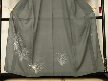 平和屋着物＊夏物 訪問着 紗 友禅 作家物 紬地 草花文 正絹 逸品 AABE2652jd