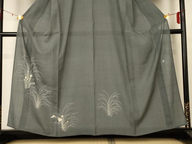 平和屋着物＊夏物 訪問着 紗 友禅 作家物 紬地 草花文 正絹 逸品 AABE2652jd