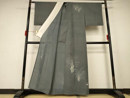 平和屋着物＊夏物 訪問着 紗 友禅 作家物 紬地 草花文 正絹 逸品 AABE2652jd