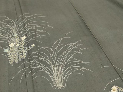 平和屋着物＊夏物 訪問着 紗 友禅 作家物 紬地 草花文 正絹 逸品 AABE2652jd