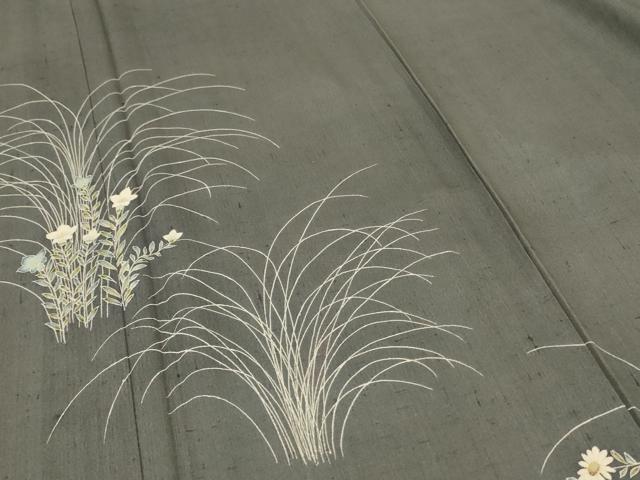 平和屋着物＊夏物 訪問着 紗 友禅 作家物 紬地 草花文 正絹 逸品 AABE2652jd