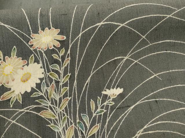 平和屋着物＊夏物 訪問着 紗 友禅 作家物 紬地 草花文 正絹 逸品 AABE2652jd