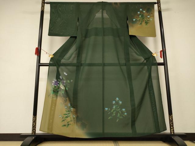 平和屋着物＊夏物　訪問着　絽　花鳥文　暈し染め　金彩　正絹　逸品　AABE2662jd 平和屋着物＊夏物 訪問着 絽 花鳥文 暈し染め 金彩 正絹 逸品
