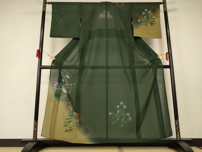 平和屋着物＊夏物　訪問着　絽　花鳥文　暈し染め　金彩　正絹　逸品　AABE2662jd