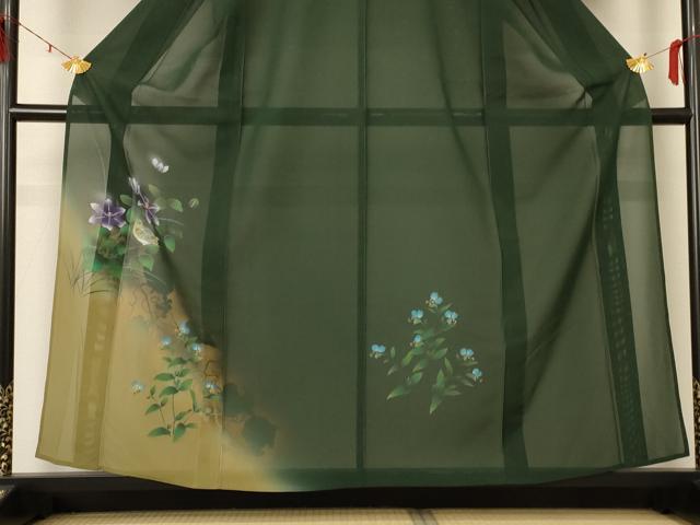 平和屋着物＊夏物　訪問着　絽　花鳥文　暈し染め　金彩　正絹　逸品　AABE2662jd 平和屋着物＊夏物 訪問着 絽 花鳥文 暈し染め 金彩 正絹 逸品