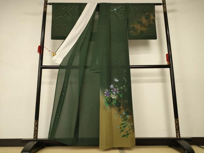 平和屋着物＊夏物　訪問着　絽　花鳥文　暈し染め　金彩　正絹　逸品　AABE2662jd