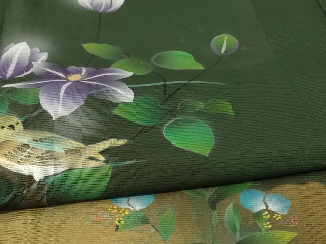 平和屋着物＊夏物　訪問着　絽　花鳥文　暈し染め　金彩　正絹　逸品　AABE2662jd 平和屋着物＊夏物 訪問着 絽 花鳥文 暈し染め 金彩 正絹 逸品