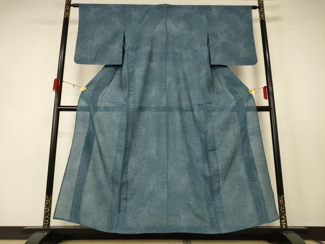 平和屋着物＊夏物 駒鋁上布 縦絽 乱菊 反端付き