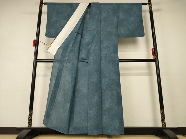 平和屋着物＊夏物 駒鋁上布 縦絽 乱菊 反端付き 正絹 逸品 AABE2663jd