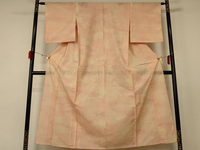 平和屋着物＊夏物 小紋 紗 草葉文 暈し染め 正絹 逸品 AABE2669jd