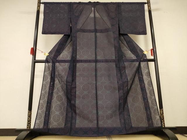 平和屋着物＊夏物　小紋　紗　花丸文　正絹　逸品　AABE2675jd