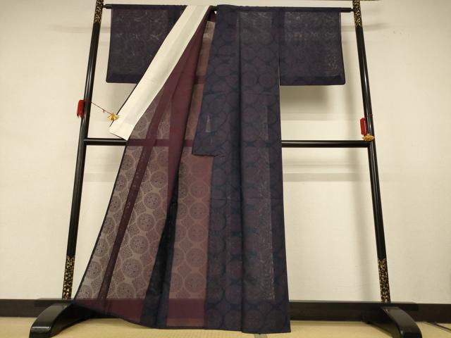 平和屋着物＊夏物　小紋　紗　花丸文　正絹　逸品　AABE2675jd