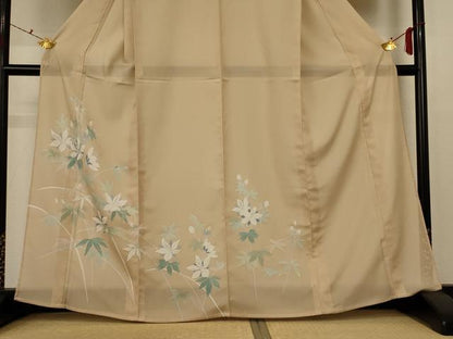 平和屋着物＊夏物 訪問着 絽 草花文 銀彩 正絹 逸品 AABE2676jd