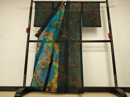 平和屋着物＊夏物　小紋　紗　草花文　正絹　逸品　未使用　AABE2677jd