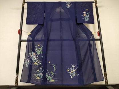 平和屋着物＊夏物 訪問着 絽 流水花鳥文 銀彩 正絹 逸品 AABE2678jd