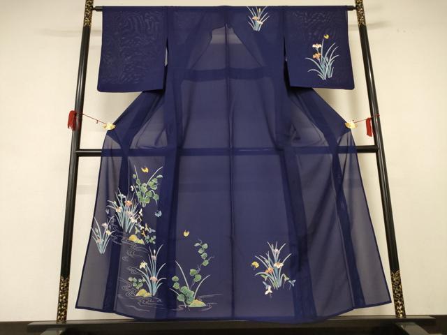 平和屋着物＊夏物 訪問着 絽 流水花鳥文 銀彩 正絹 逸品 AABE2678jd