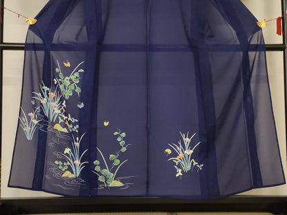 平和屋着物＊夏物 訪問着 絽 流水花鳥文 銀彩 正絹 逸品 AABE2678jd
