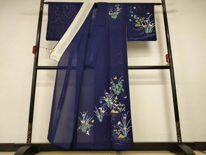 平和屋着物＊夏物 訪問着 絽 流水花鳥文 銀彩 正絹 逸品 AABE2678jd