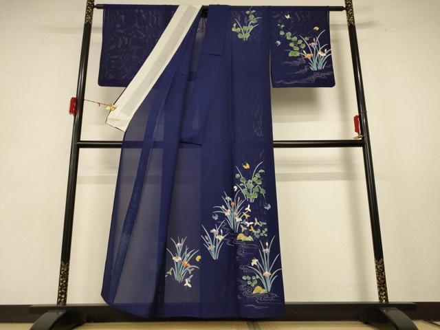 平和屋着物＊夏物 訪問着 絽 流水花鳥文 銀彩 正絹 逸品 AABE2678jd