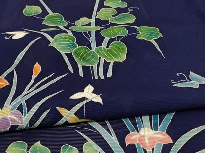 平和屋着物＊夏物 訪問着 絽 流水花鳥文 銀彩 正絹 逸品 AABE2678jd
