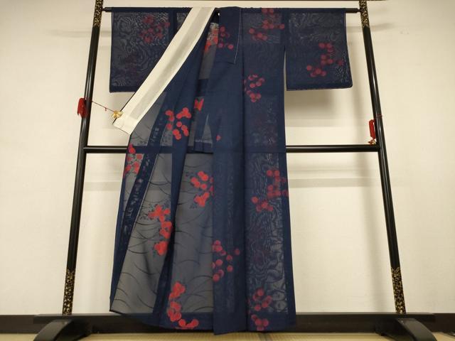 平和屋着物＊夏物 小紋 紗 草花文 正絹 逸品 AABE2679jd