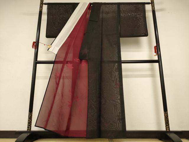 平和屋着物＊夏物 小紋 紗 舞葉文 正絹 逸品 AABE2685jd