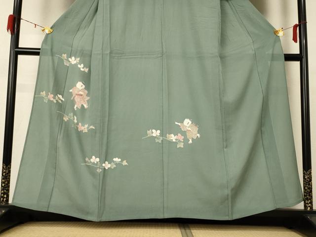 平和屋着物＊夏物 訪問着 縦絽 童子 正絹 逸品 AABE2691jd