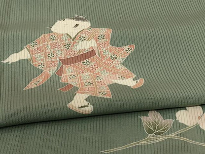 平和屋着物＊夏物 訪問着 縦絽 童子 正絹 逸品 AABE2691jd