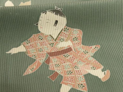 平和屋着物＊夏物 訪問着 縦絽 童子 正絹 逸品 AABE2691jd