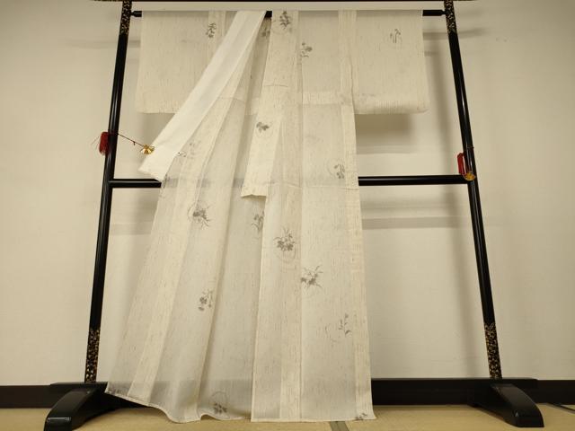 平和屋着物＊夏物 小紋 ぜんまい紬 草花丸文 木村芳次作 大丸扱い 反端付き 正絹 逸品 AABE2704jd