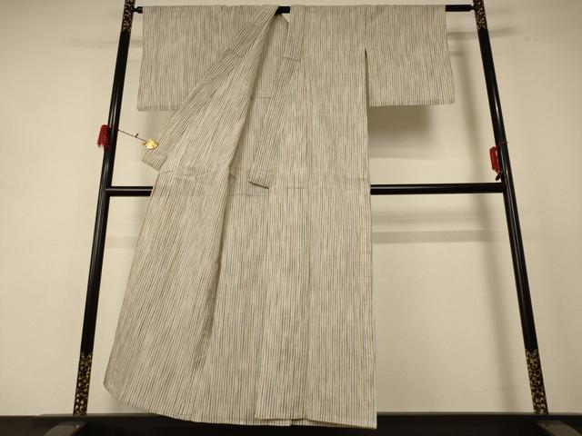 平和屋着物＊夏物　小紋　紗　縮織り　縞　正絹　逸品　AABE2706jd