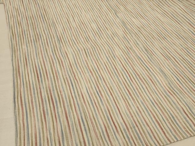 平和屋着物＊夏物　小紋　紗　縮織り　縞　正絹　逸品　AABE2706jd