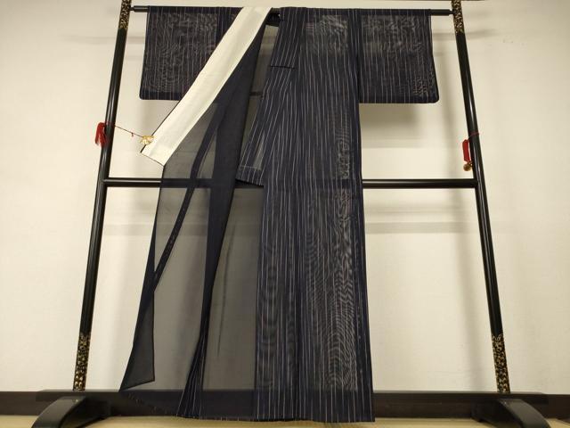 平和屋着物＊夏物 小紋 紗 縞 正絹 逸品 AABE2718jd