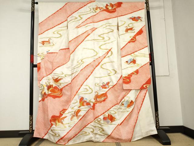 平和屋着物●豪華振袖 絞り 駒刺繍 鴛鴦 金銀彩 松坂屋扱い 正絹 逸品 AABE2724cs