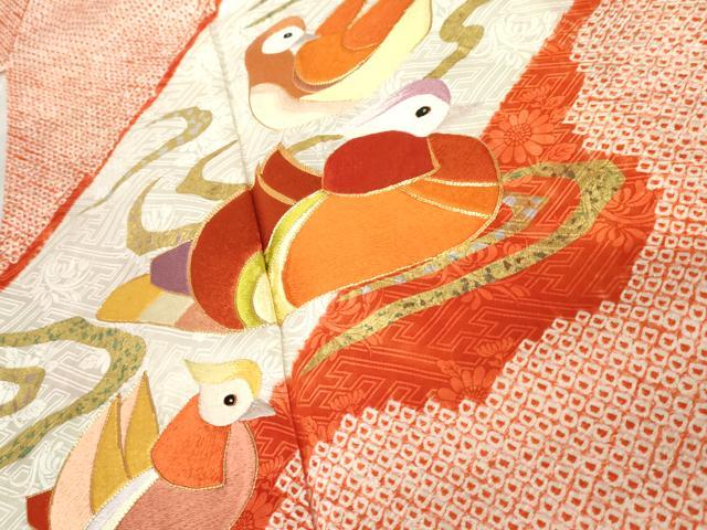 平和屋着物●豪華振袖 絞り 駒刺繍 鴛鴦 金銀彩 松坂屋扱い 正絹 逸品 AABE2724cs