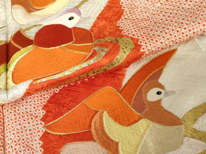 平和屋着物●豪華振袖 絞り 駒刺繍 鴛鴦 金銀彩 松坂屋扱い 正絹 逸品 AABE2724cs