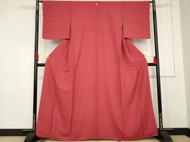 平和屋着物●上質な色無地 紋意匠 韓紅色 正絹 逸品 未使用 AABE2746cs