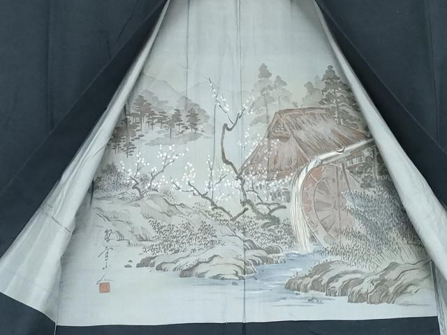 平和屋着物●男性　紬　アンサンブル　色無地　深縹色　正絹　逸品　AABE2747cs
