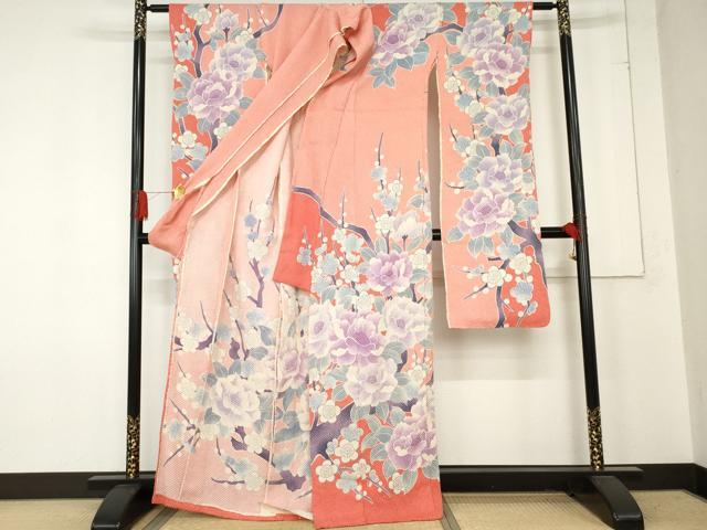 平和屋着物●名門　藤娘きぬたや・総絞り　振袖　枝花文　上代53万　仮絵羽　逸品　未使用　AABE2755cs