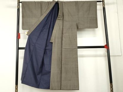 平和屋着物●男性　紬　アンサンブル　横段文　正絹　逸品　AABE2760cs