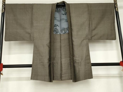 平和屋着物●男性　紬　アンサンブル　横段文　正絹　逸品　AABE2760cs