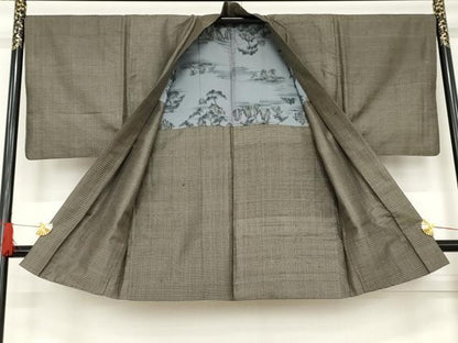 平和屋着物●男性　紬　アンサンブル　横段文　正絹　逸品　AABE2760cs