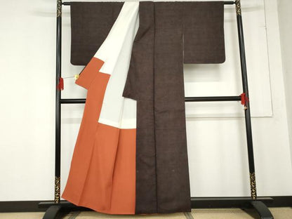 平和屋着物●上質な紬　草花文　正絹　逸品　AABE2769cs