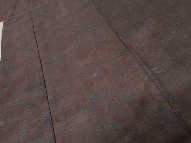 平和屋着物●上質な紬　草花文　正絹　逸品　AABE2769cs