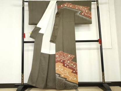 平和屋着物●訪問着　絞り　刺繍　枝梅　金糸　金彩　正絹　逸品　AABE2770cs