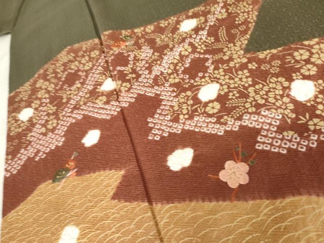 平和屋着物●訪問着　絞り　刺繍　枝梅　金糸　金彩　正絹　逸品　AABE2770cs